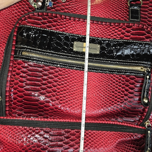SAMANTHA BROWN - TOTE- Weekender - elegant Red and Black Croc Embossed Gold - Picture 4 of 16